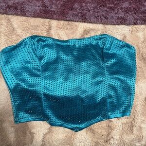 Fashion Nova Teal rhinestone Crop Top Y2K